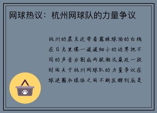 网球热议：杭州网球队的力量争议